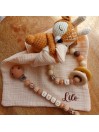 Doudou Biche en gaze de cotton. Cadeau de naissance. Beige - Moutarde