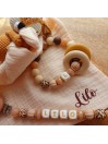 Doudou Biche en gaze de cotton. Cadeau de naissance. Beige - Moutarde