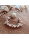 Attache sucette personnalisée en silicone, Crème blanc fleur de lotus, prénom.