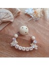 Attache sucette personnalisée en silicone, Crème blanc fleur de lotus, prénom.