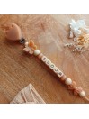 Attache sucette personnalisée en silicone, coeur paillette beige papillon noeud nude, prénom enfant.