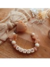 Attache sucette personnalisée en silicone, coeur paillette beige papillon noeud nude, prénom enfant.