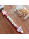 Attache sucette personnalisée en silicone, arc en ciel, fleur rose fille, prénom enfant.