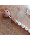 Attache sucette personnalisée en silicone, marron brown beige ours, prénom enfant.
