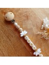 Attache sucette personnalisée en silicone, beige crème blanc, prénom enfant.