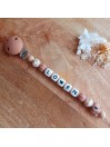 Attache sucette personnalisée en silicone, OURS beige-marron, prénom.