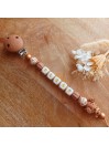 Attache sucette personnalisée en silicone, Maman et bébé OURS beige-marron, prénom.