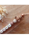 Attache sucette personnalisée en silicone, Maman et bébé OURS beige-marron, prénom.