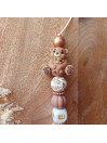Attache sucette personnalisée en silicone, Maman et bébé OURS beige-marron, prénom.