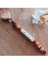 Attache sucette personnalisée en silicone, Ecureuil beige-marron, prénom.