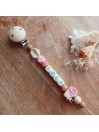 Attache sucette personnalisée en silicone, Escargot rose-marron, prénom.