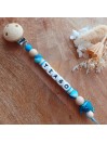Attache sucette personnalisée en silicone, Baleine Bleu marine, prénom.