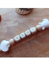 Attache sucette personnalisée en silicone,  Coquillage-tortue beige-blanc, prénom.