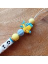 Attache sucette personnalisée en silicone,  Polochon poisson rigolo, prénom.