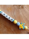 Attache sucette personnalisée en silicone,  Polochon poisson rigolo, prénom.