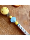 Attache sucette personnalisée en silicone,  Polochon poisson rigolo, prénom.