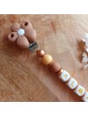 Attache sucette personnalisée en silicone,  Fleur Lotus Choco, prénom.