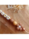 Attache sucette personnalisée en silicone,  Fleur Lotus Choco, prénom.