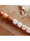 Attache sucette personnalisée en silicone,  Fleur Lotus Choco, prénom.