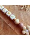 Attache sucette personnalisée en silicone,  Fleur Lotus Crème, prénom.