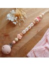 Attache sucette personnalisée en silicone,  Poupée Rose poudré, prénom.