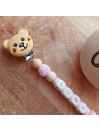 Attache sucette personnalisée en silicone,  Ours fille rose, prénom.
