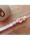 Attache sucette personnalisée en silicone,  Ours fille rose, prénom.