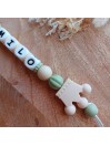 Attache sucette personnalisée en silicone,  Couronne beige roi prince, prénom.