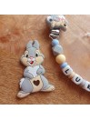 Attache sucette personnalisée en silicone, Disney Lapin Pan pan, prénom.