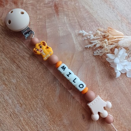 Attache sucette personnalisée en silicone, Simba lettres Fluorescentes, lumineuses, prénom enfant.
