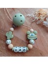 Attache sucette personnalisée en silicone, Cars Vert lettres Fluorescentes, lumineuses, prénom enfant.
