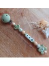 Attache sucette personnalisée en silicone, Cars Vert lettres Fluorescentes, lumineuses, prénom enfant.