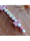 Attache tétine personnalisée, silicone, cadeau naissance, bébé, Lana Noeud Blush