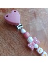 Attache tétine personnalisée, silicone, cadeau naissance, bébé, Lana Noeud Blush