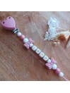 Attache tétine personnalisée, silicone, cadeau naissance, bébé, Lana Noeud Blush