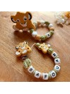 Attache tétine personnalisée - Simba - Roi lion Vert- attache sucette prénom - anneau de dentition