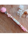 Attache tétine personnalisée, silicone, cadeau naissance, bébé, Lama rose