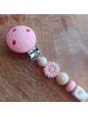 Attache tétine personnalisée, silicone, cadeau naissance, bébé, Lama rose