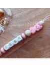Attache tétine personnalisée, silicone, cadeau naissance, bébé, Lama rose