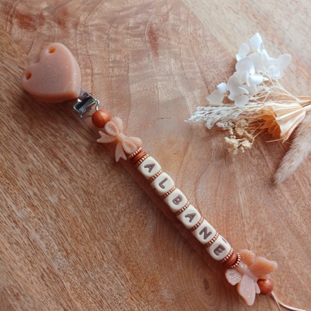 Attache tétine personnalisée, silicone, cadeau naissance, bébé, Noeud pailleté