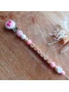 Attache tétine personnalisée, silicone, cadeau naissance, bébé, Clip bois fille