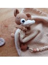 Doudou Tricot coton, Ours avec grelot à l'intérieur. Cadeau de naissance.
