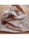 Doudou Tricot coton, Ours avec grelot à l'intérieur. Cadeau de naissance.