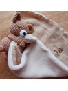 Doudou Tricot coton, Ours avec grelot à l'intérieur. Cadeau de naissance.