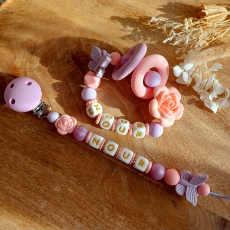 Attache sucette personnalisée en silicone, anneau de dentition, prénom enfant.