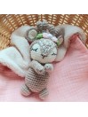 Doudou Biche en tricot, avec lange gaze de coton,Cadeau de naissance.