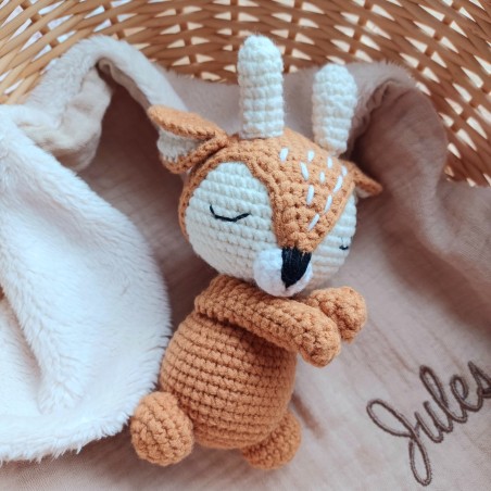 copy of Doudou Biche en tricot, avec lange gaze de coton,Cadeau de naissance.