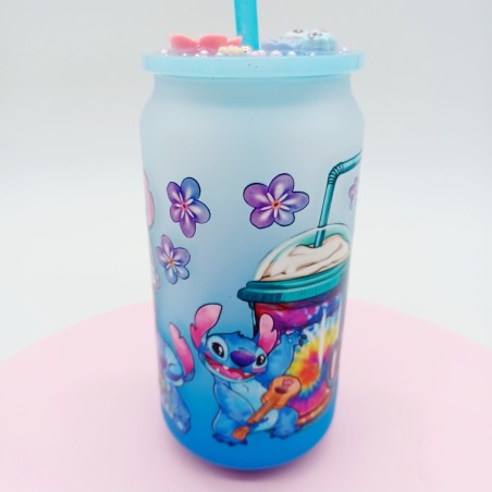 Canette en verre givré dégradé: Stitch musicien.