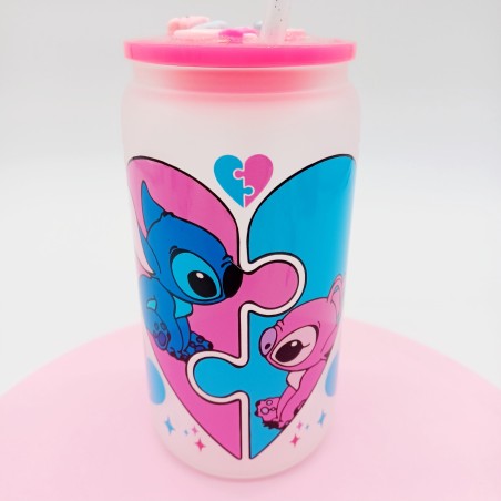 Canette en verre givré: Stitch et Angel.