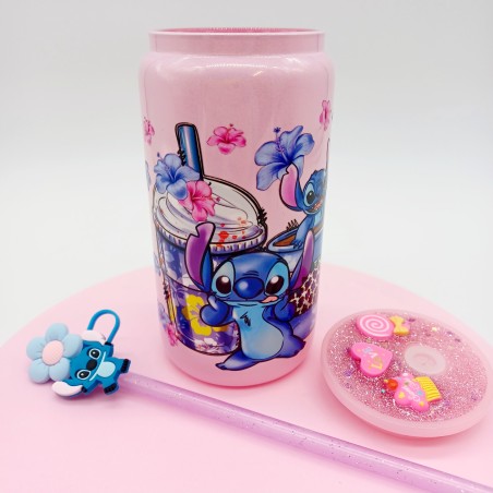 Canette en verre Rose Candy : Set Stitch Hawaii et Toppers